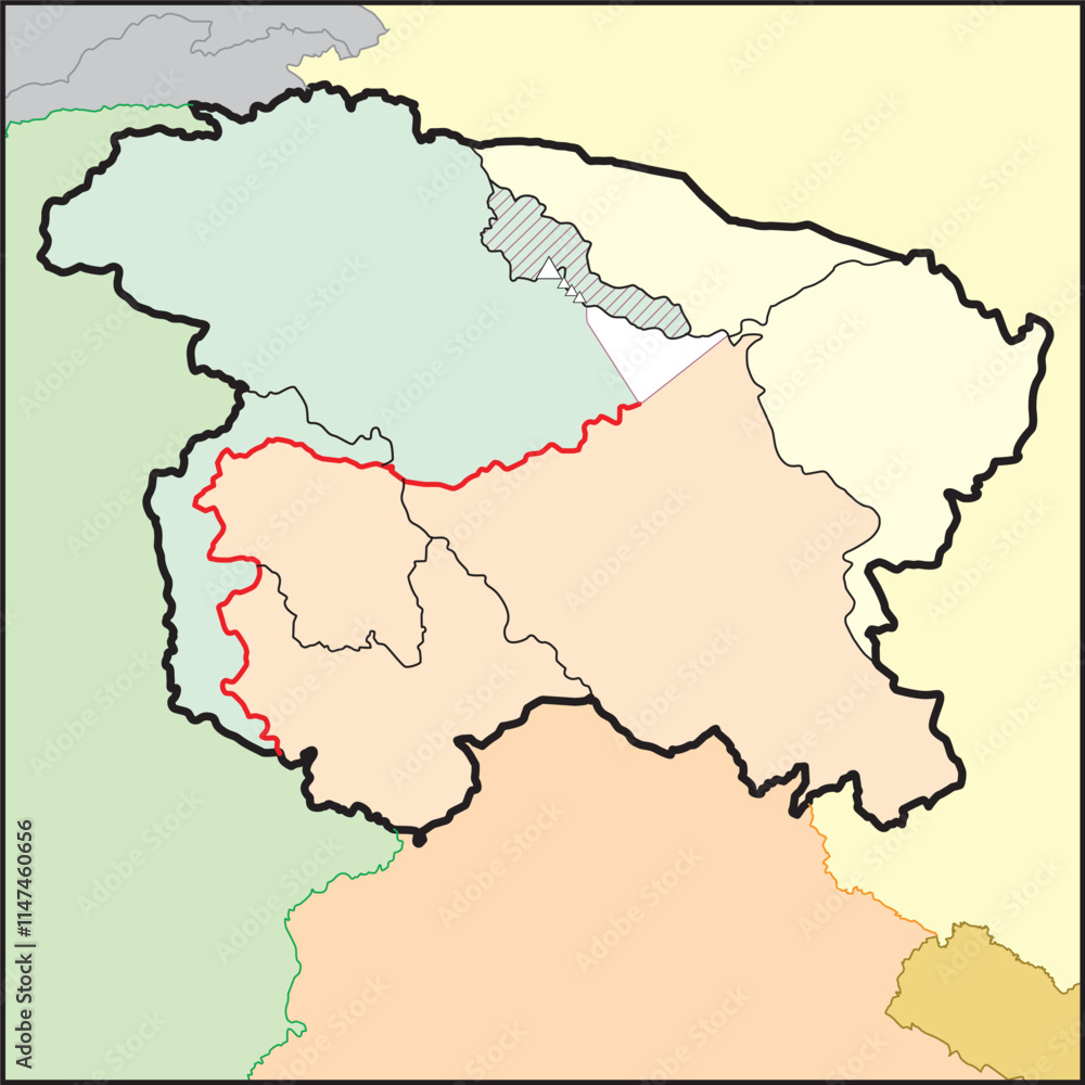 Obraz premium Map of Kashmir is a geographical region of the Indian subcontinent - Political Map of Kashmir with borders - outline