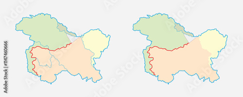 Map of Kashmir is a geographical region of the Indian subcontinent - Political Map of Kashmir with borders - outline