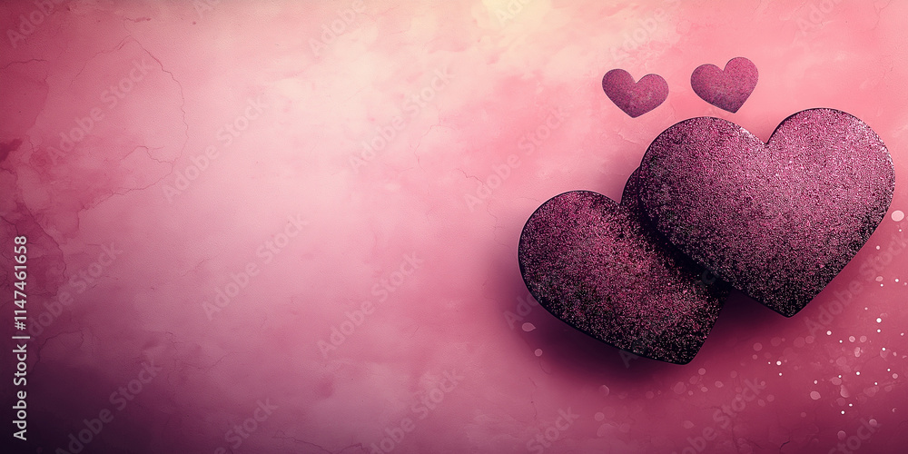 Obraz premium Elegant design with two textured purple hearts on a subtle pink gradient background creating a romantic feel