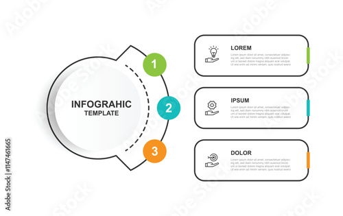 3 step line circle diagram infographic with icons suitable for business information and web presentation
