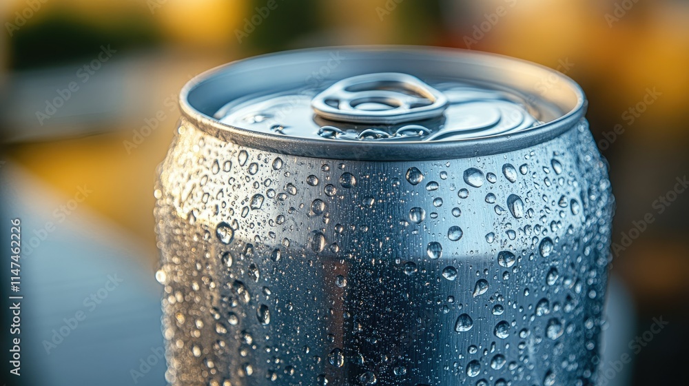 Here's a description and keywords for your stock photo.. Close-up of a cold, condensation-covered aluminum can. Here's a description and keywords for your stock photo.. Close-up of a cold, condensation-covered aluminum can.
