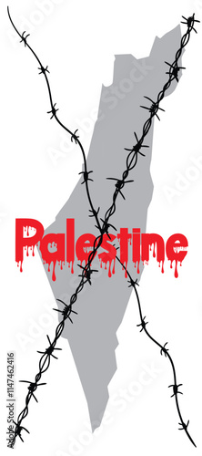 
illustration vector of save palestine,palestine map with wire perfect for print,banner,poster,campaign,Barbed Wire etc