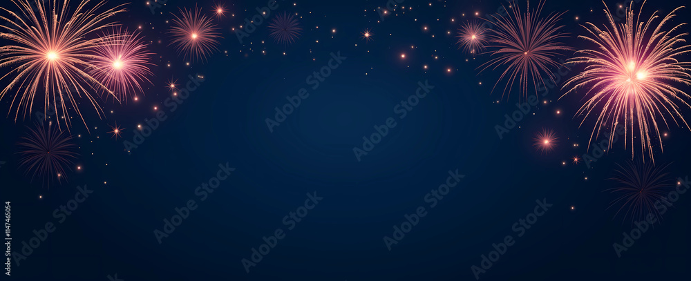 Naklejka premium A dazzling array of fireworks explodes in the night, set against a rich dark blue backdrop, generative ai