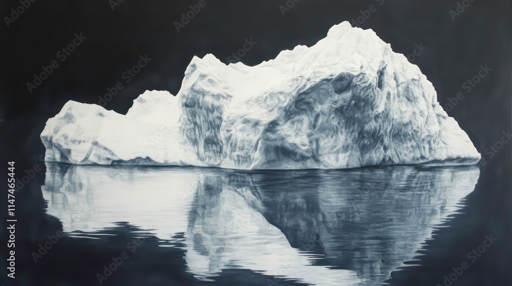Majestic iceberg floating on dark water, reflecting its icy form.