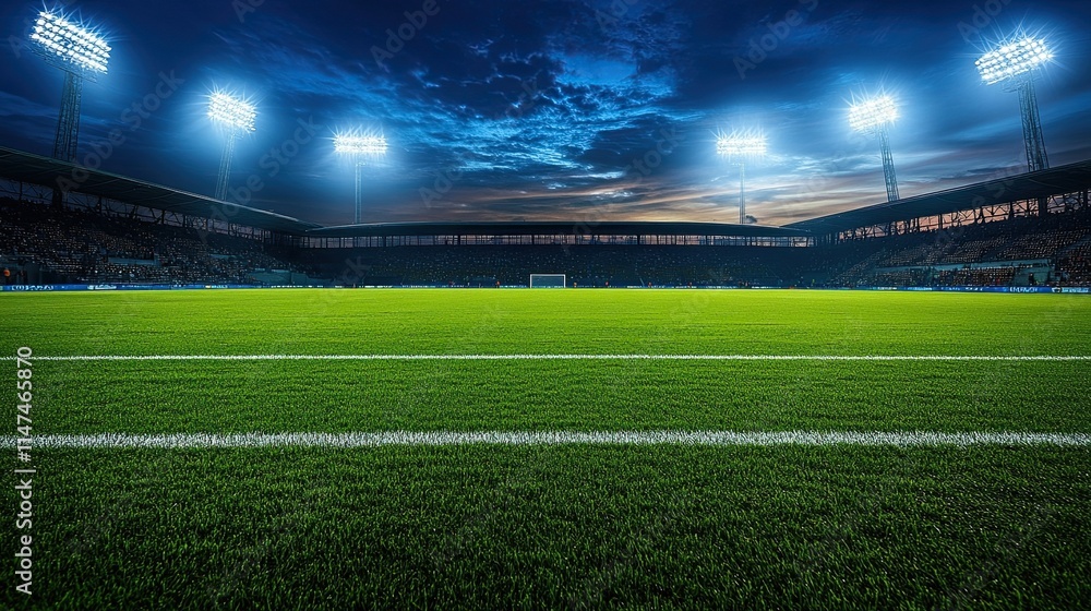 Stadium lights shining brightly against a dark sky, setting the scene for an exhilarating soccer match or nighttime sporting event. Stadium lights shining brightly against a dark sky, setting the scene for an exhilarating soccer match or nighttime sporting event.