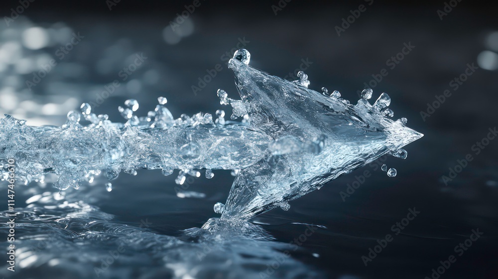 Water arrow pointing right, formed by splashing liquid, dark background. Water arrow pointing right, formed by splashing liquid, dark background.