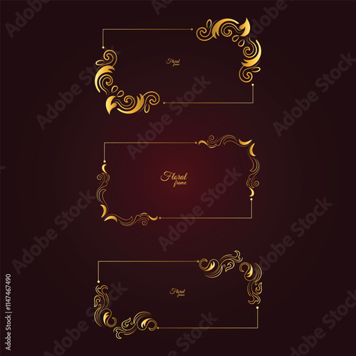 Luxury Decorative vintage gold frames and borders set, Gold photo frame with corner gold line floral for picture, Vector design decoration pattern style. border design is pattern Thai art style