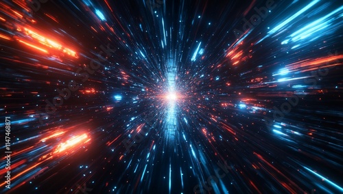 Wallpaper Mural Abstract cosmic energy burst with vibrant blue and orange light streaks in dark space. Torontodigital.ca