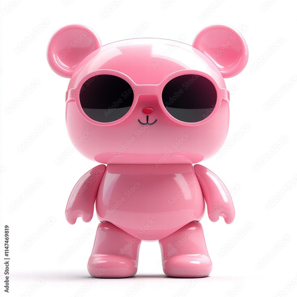 Cute toy model bear with sunglasses white background fun figure playful environment adorable concept Cute toy model bear with sunglasses white background fun figure playful environment adorable concept