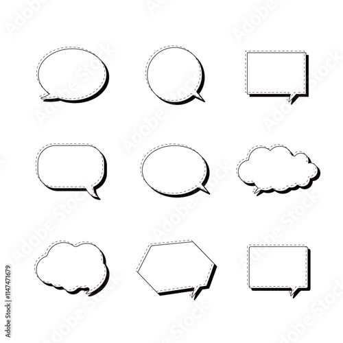 Set of dialogue and speech bubbles with various shapes and outlines