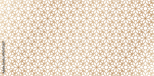 Seamless pattern based on traditional islamic art golden colors lines isolated white backgrounds for fabric, textile, cover, wrapping paper, fabric printing, birthday invitations cover, covering books