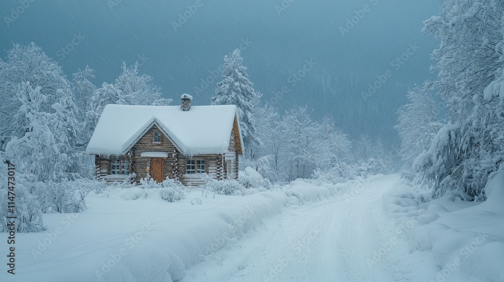 Front of a winter home following a snowstorm Front of a winter home following a snowstorm