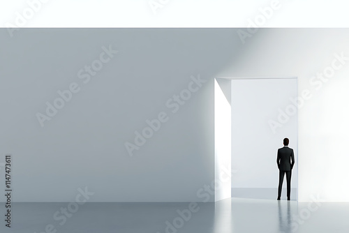 Modern Minimalist Empty Room with Open Door