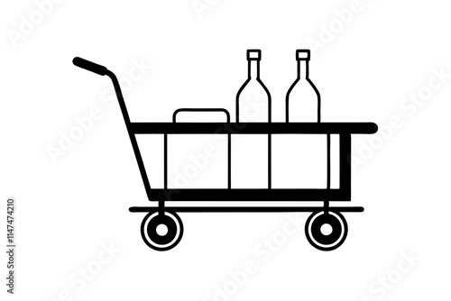 Bar Cart Silhouette in Line Art Style Stunning Vector Illustration