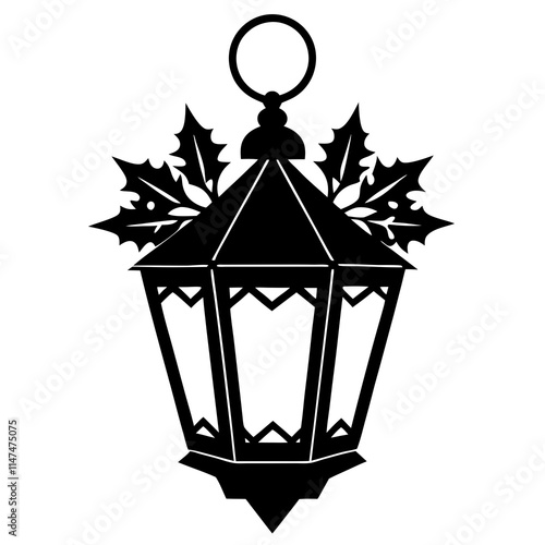 Christmas lantern. Christmas lantern black silhouette design.