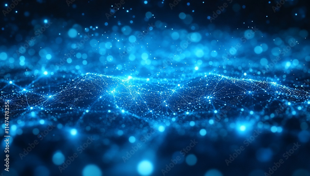 Obraz premium Abstract blue glowing network, digital connection, data flow, technology background.