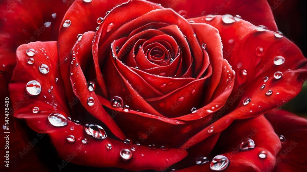 Close-up of a red rose with water droplets. Close-up of a red rose with water droplets.
