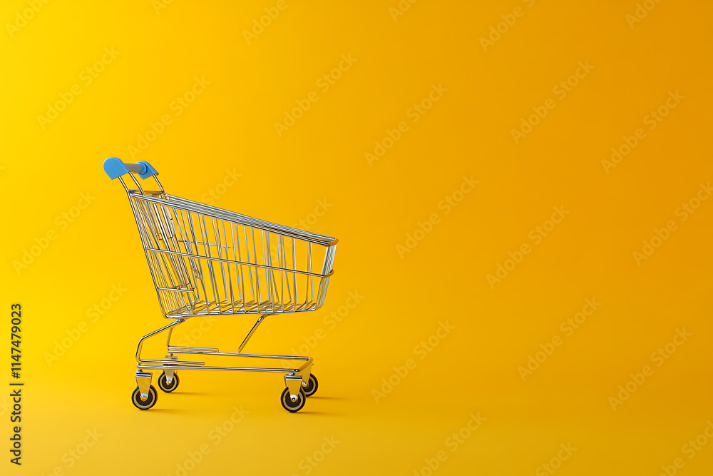 Empty Shopping Cart on Vivid Yellow Background Empty Shopping Cart on Vivid Yellow Background