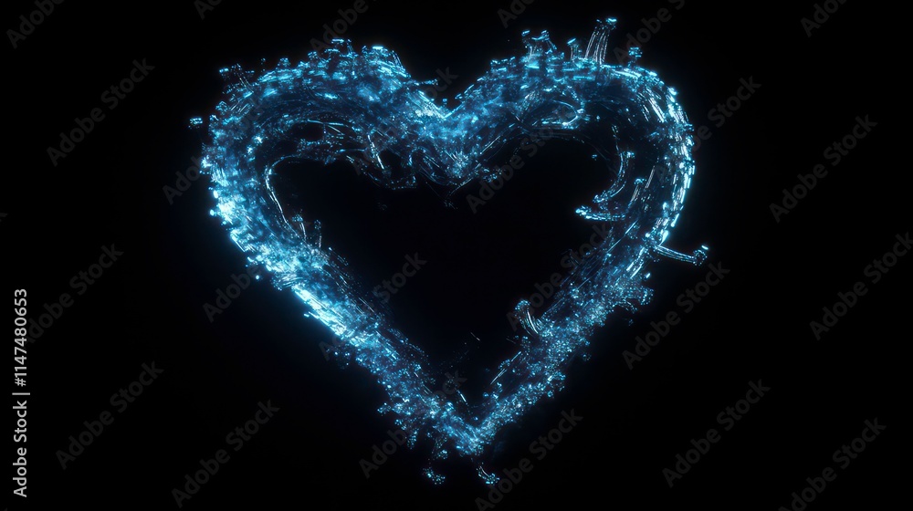 Fototapeta premium Abstract blue water heart shape on black background.