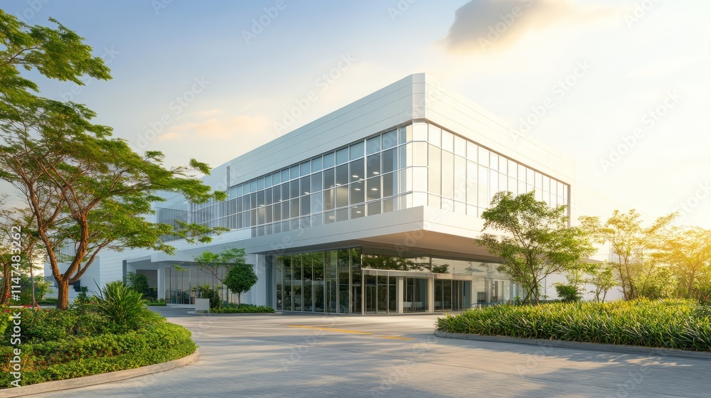 Fototapeta premium Modern hospital isolation ward exterior showcasing advanced medical facilities and compassionate care, emphasizing the importance of health infrastructure in safeguarding public well-being