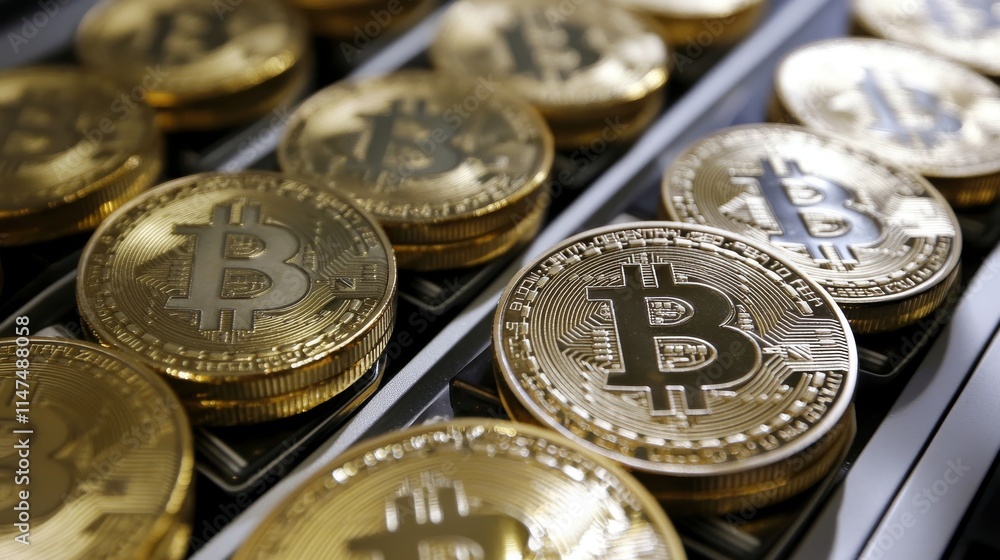 Bitcoin coin on keyboard with nice background. Crypto money concept. Bitcoin coin on keyboard with nice background. Crypto money concept.