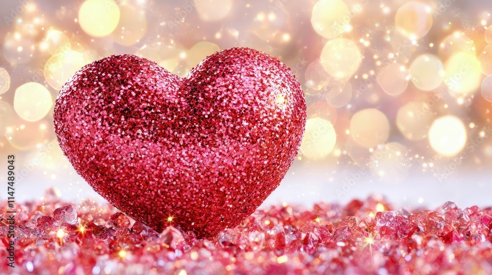 Glittery red heart on sparkling background. Glittery red heart on sparkling background.