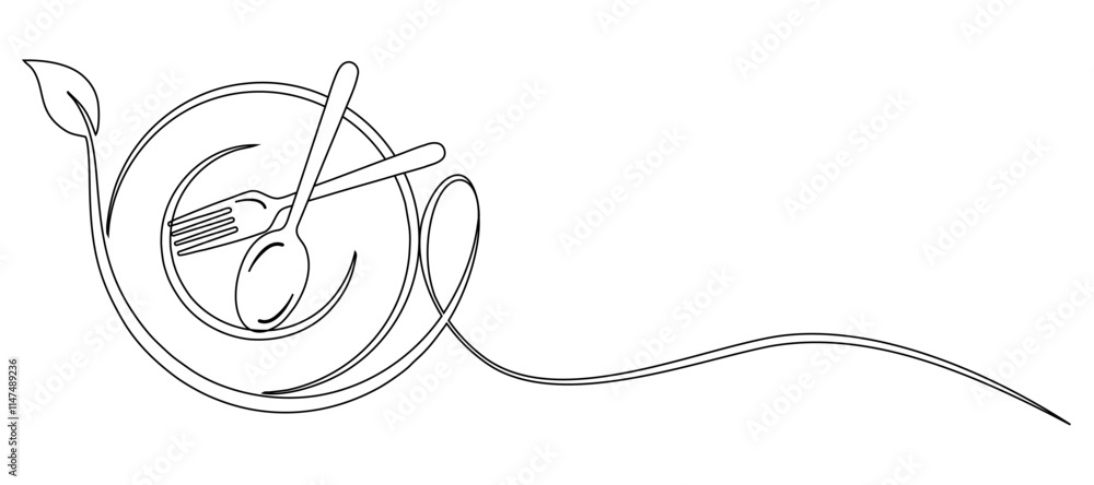 Naklejka premium vector illustration of spoon, fork and plate
