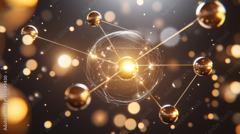 Obraz premium Dynamic 3D Abstract Illustration of Entangled Particles with Glowing Focal Point