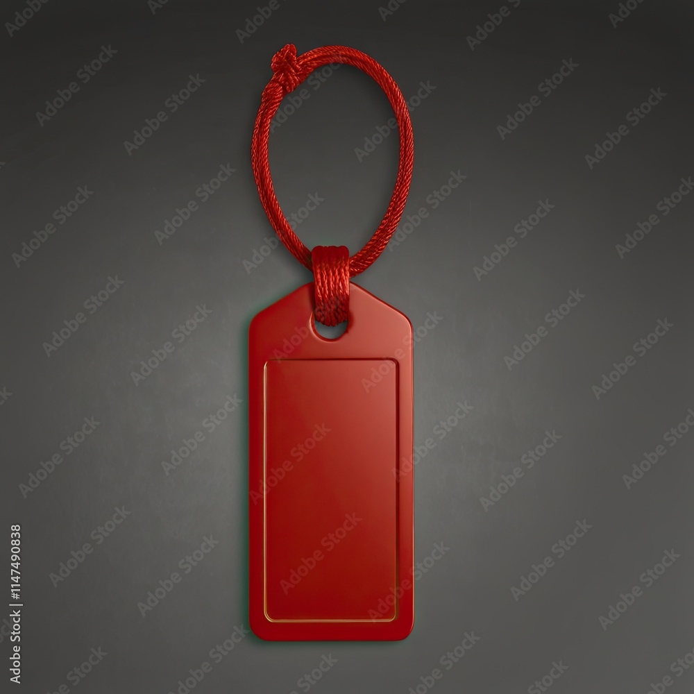 Fototapeta premium Perfect for naming goods and improving organization, this bright red tag has a smooth surface and a firm knot. Set against a clear backdrop
