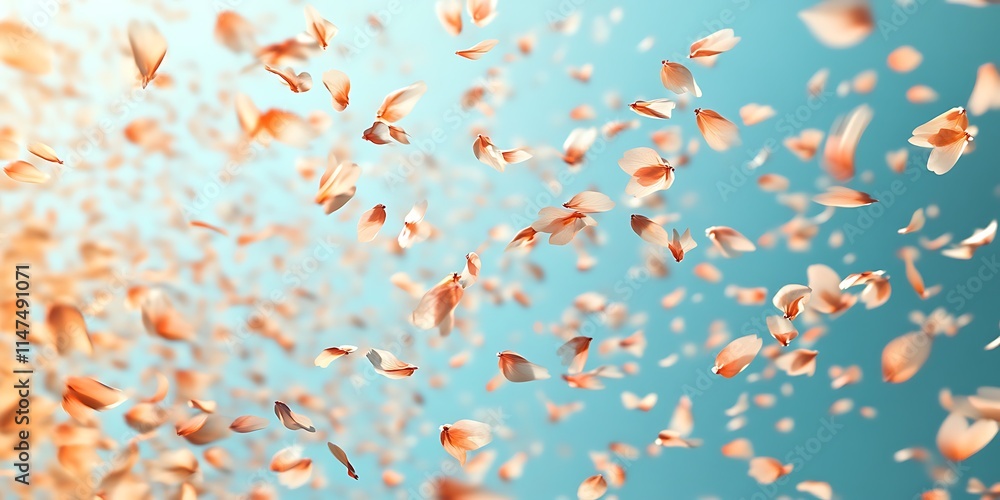 Peach flower petals falling gently in the blue sky Peach flower petals falling gently in the blue sky