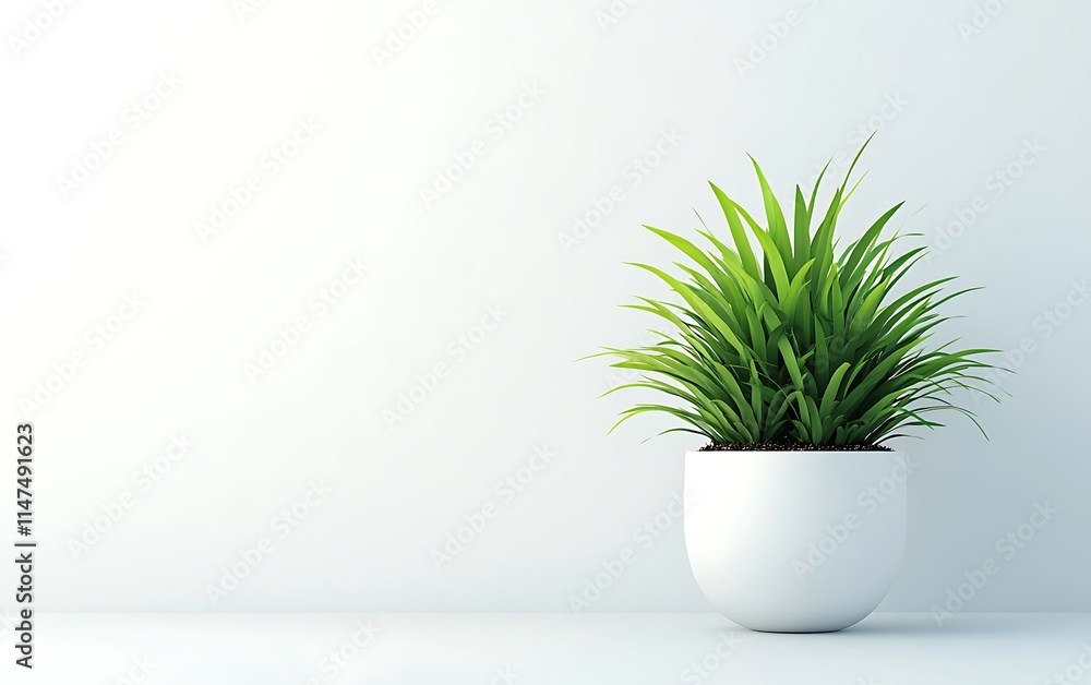 Lush green plant in a minimalist white pot against a bright white wall.