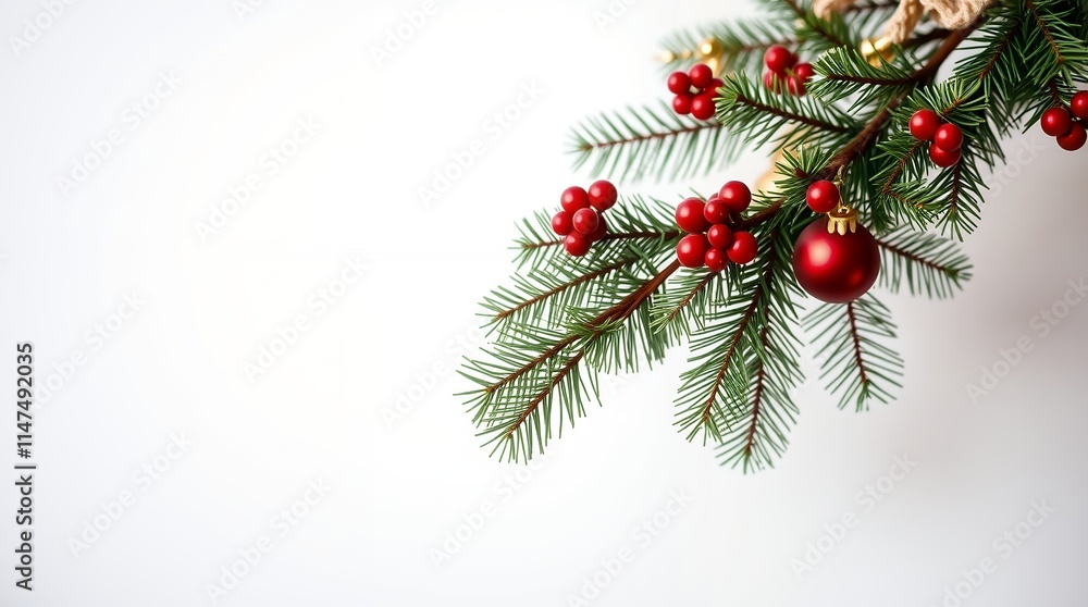Christmas Evergreen Branch Red Berries Festive Ornament Decor Christmas Evergreen Branch Red Berries Festive Ornament Decor
