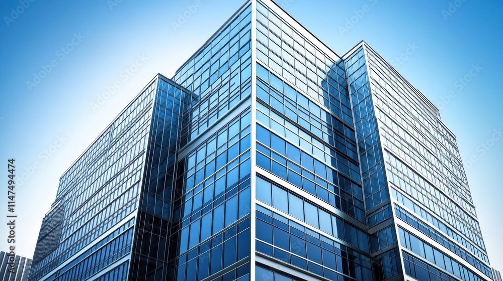 Modern glass skyscraper against a clear blue sky. Modern glass skyscraper against a clear blue sky.
