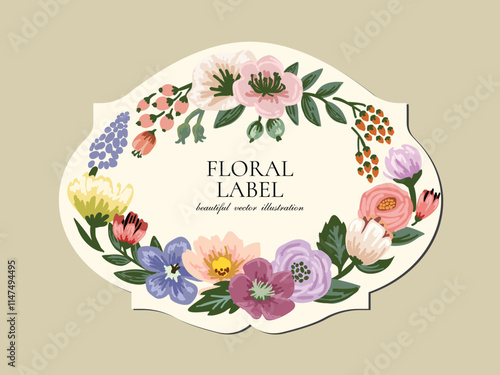 Flower Frame, Floral labels vector illustration, Flower wreath, decorative branches. Botanical background