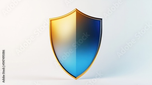 Free Download A modern 3D shield icon in gradient colors transitioning from blue to gold, rendered with realistic textures, isolated on white - GFXLoad
