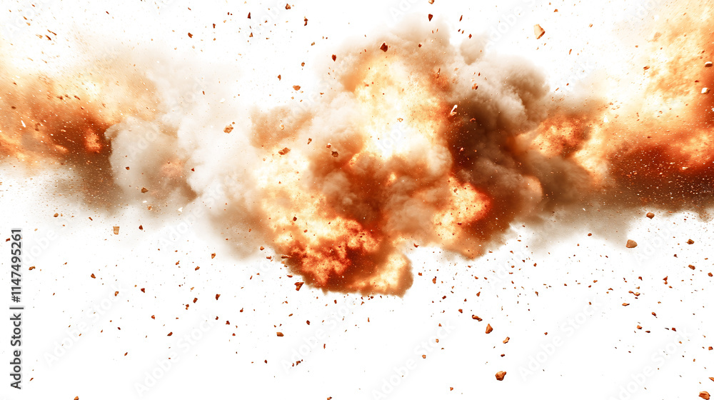 Border Line of Fire Bombs with Brown Dust and Smoke Isolated on Transparent Background - PNG Effect Border Line of Fire Bombs with Brown Dust and Smoke Isolated on Transparent Background - PNG Effect