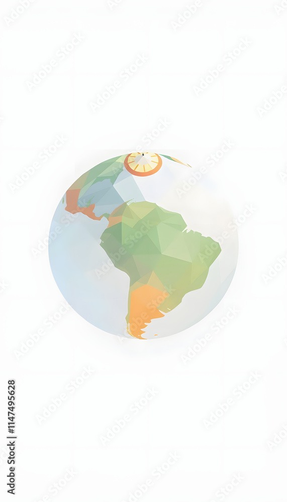 Fototapeta premium 3D Low Poly Earth - North and South America - Beautiful Illustration Over a Plain White Background, pixel art