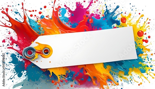 Creative colorful splash with blank label tag for art projects vibrant environment graphic design showcase photo