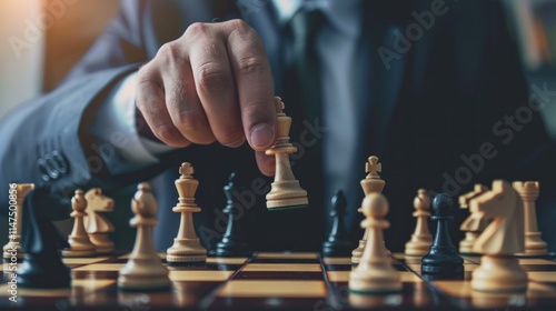 Wallpaper Mural A hand moves a chess piece during a strategic game on a chessboard. Torontodigital.ca