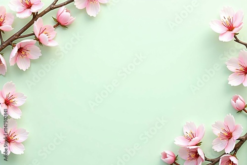 柔らかな春の息吹を感じる桜のブランチフレーム - Delicate Cherry Blossom Branch Frame for Spring Inspiration