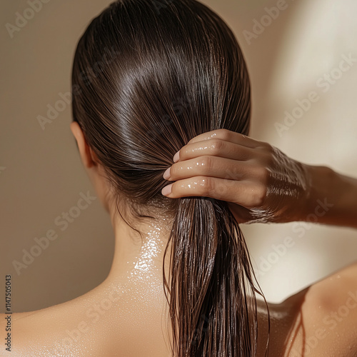 woman washing her hair photo