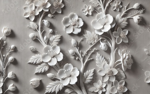 Exquisite 3D Floral Art Design with Detailed Petals and Leaves for Elegant and Luxurious Decor