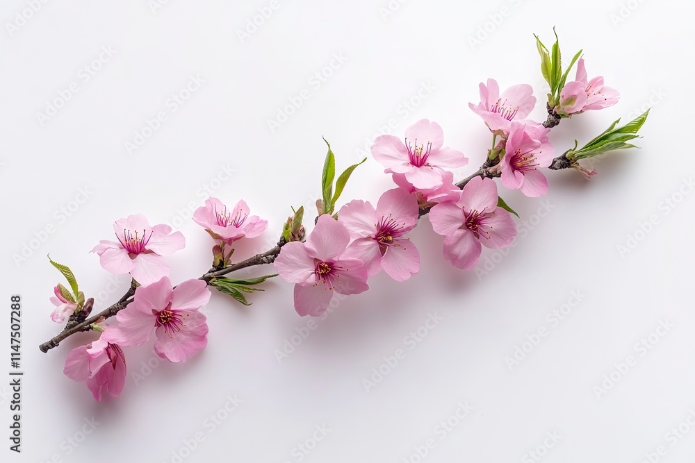 Pink cherry blossom on white background, isolated Sakura tree branch Pink cherry blossom on white background, isolated Sakura tree branch