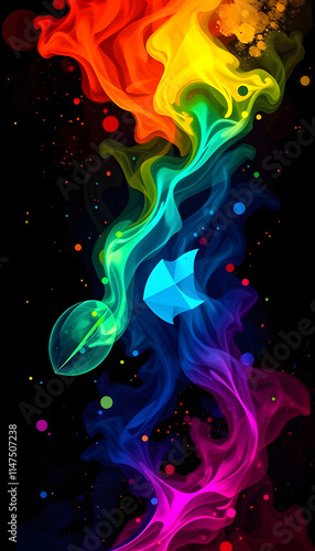 4 elements, background image in a mixed style, dark background and colorful colors, colorful, with white tones