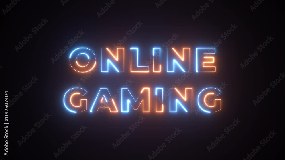 Online Gaming Neon Text advertisement promo animation video with dark background . High-quality 4K footage Online Gaming Neon Text advertisement promo animation video with dark background . High-quality 4K footage
