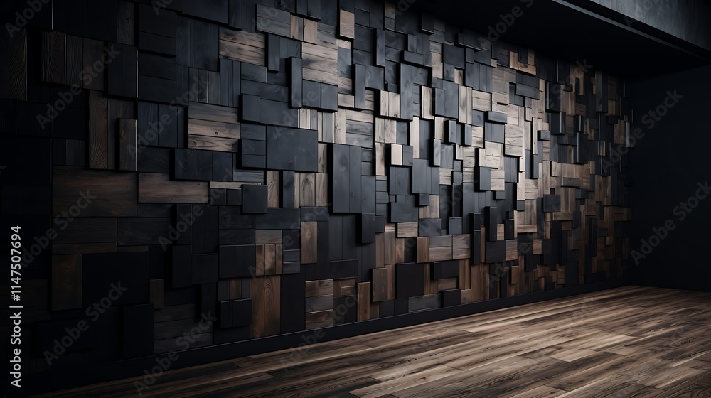 Dark wood panel wall and floor in empty room. Dark wood panel wall and floor in empty room.