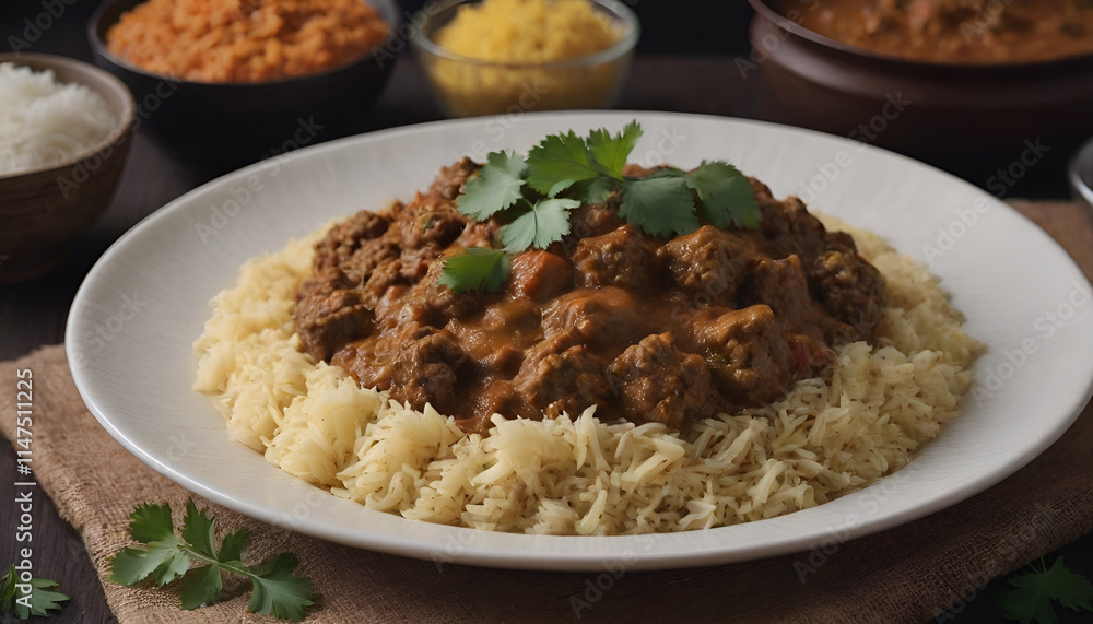 indian ground beef curry (keema curry) on a plate indian ground beef curry (keema curry) on a plate