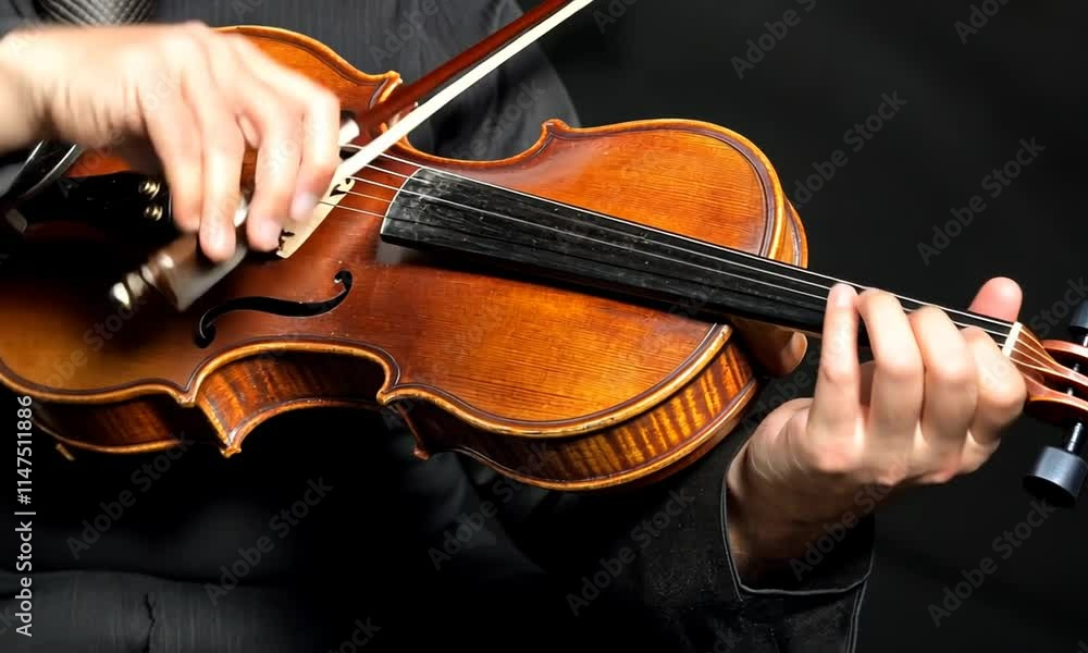 Close-up of a violin being played with a bow. Close-up of a violin being played with a bow.