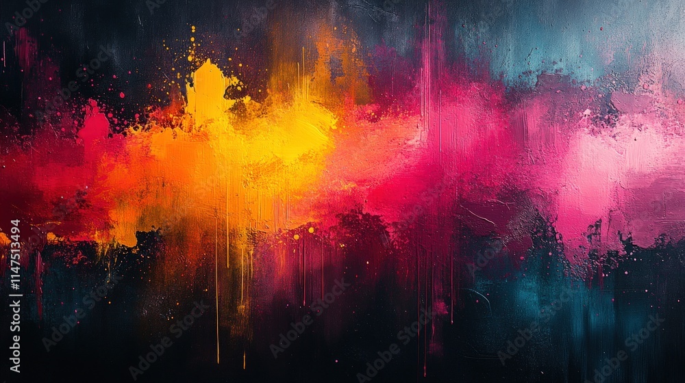 Fototapeta premium Abstract colorful paint, vibrant texture, dark background.