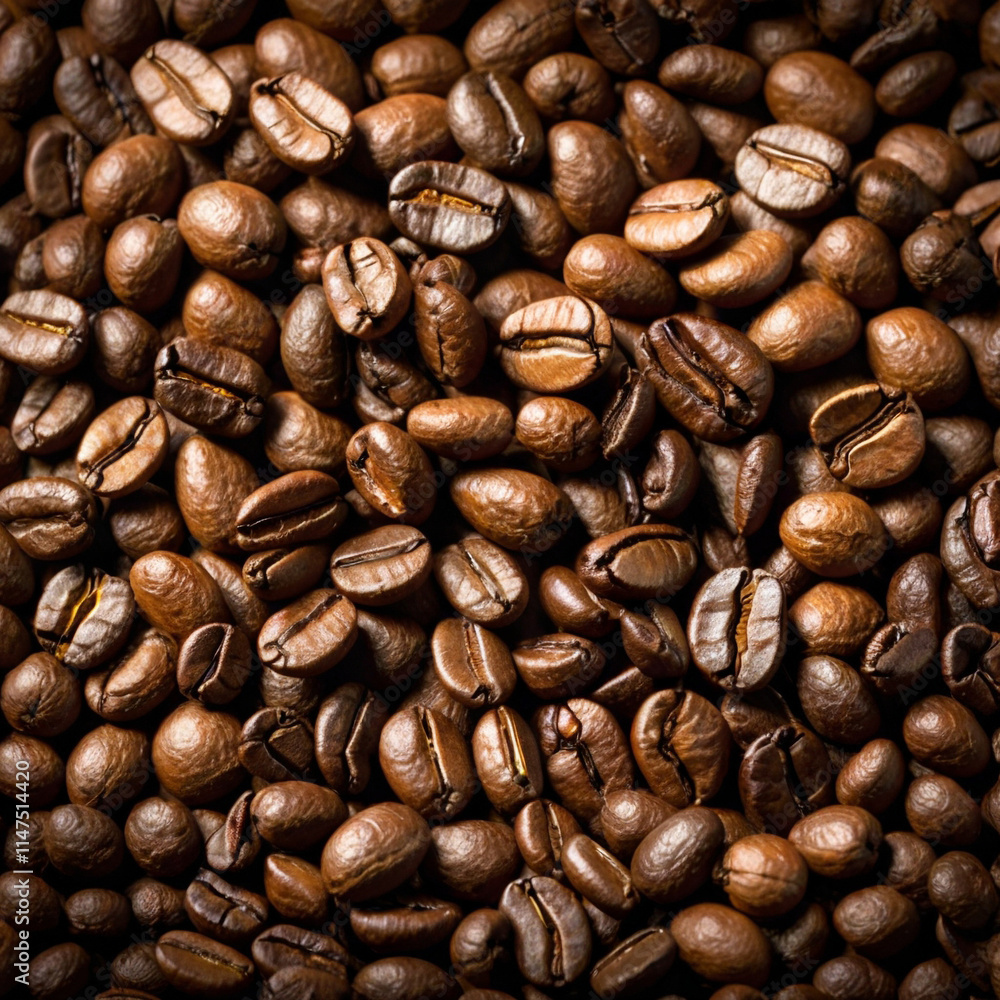 Fototapeta premium Assorted coffee beans, including light roasted and dark roasted varieties, arranged in a textured background 